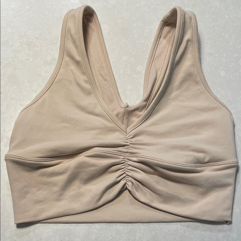 ALO Yoga Wild Thing Sports Bra in macadamia color